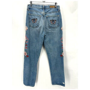 GRLFRND x‎ Revolve Helena High Rise Straight Crop Jeans Size 27 Embroidered Boho